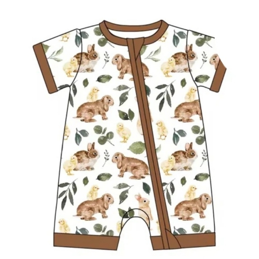 NEW SUTTONS BUTTONS SNUGGLE BUNNIES SHORTY ZIP-UP ONE PIECE ROMPER 0-3 MONTHS